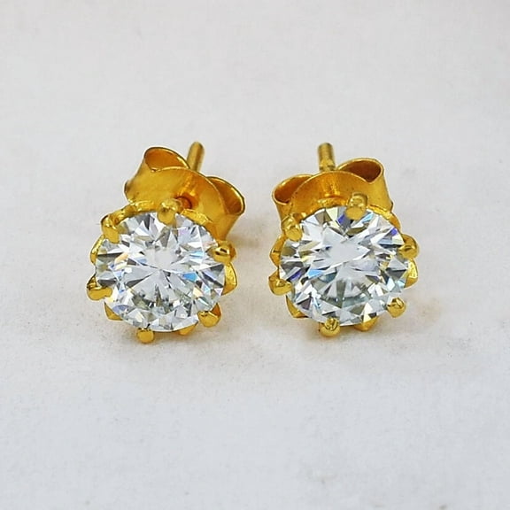 2 Ct Certified Diamond Solitaire Studs, Great Shine & Bling, Yellow Finish-VIDEO
