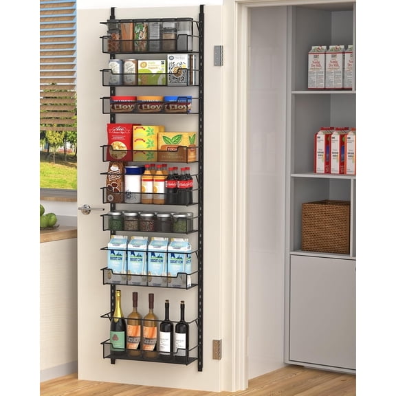 VyGrow over the Door Pantry Organizer, 8-Tier over the Door Organizer with Adjustable Basket, Pantry Organization for Kitchen, Spice Rack, Black