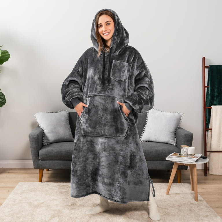 Pavilia, Blanket Hoodie, Oversized Sherpa Wearable Blanket, Gray