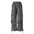 thumbnail image 3 of Vedolay Straight Leg Pants For Women Women's Leisure Pants Ribbed High Waist Wide Leg Bell Bottoms,Gray XS, 3 of 5