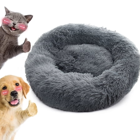 Calming Dog & Cat Bed, Anti-Anxiety Donut Washable Warming Soft Pet Bed, Fluffy Faux Fur Plush Cushion Bed for Small Medium Dogs and Cats