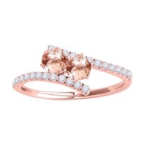 Mauli Jewels Engagement Rings for Women 1.15 Carat Two Stone Morganite and Diamond Engagement Ring 4 Prong-Setting 14k Rose Gold