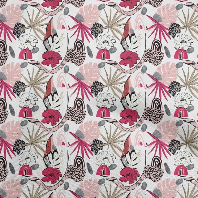oneOone Rayon Light Brown Fabric Tropical Abstract Floral Sewing Craft Projects Fabric Prints By Yard 56 Inch Wide