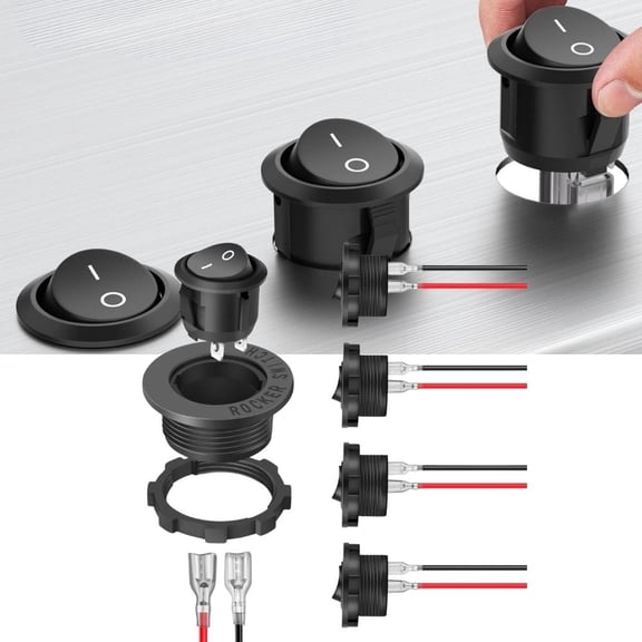 Nilight 5PCS Round Rocker Switches w/Wiring Harness SPST Switch Holder 20mm 12Volt 2 Pin Pre-Wired Waterproof Toggle Switch Shell for Switch Panel Car Automotive RV Trucks Boats,Black