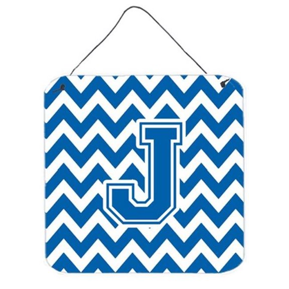 Carolines Treasures  Letter J Chevron Blue & White Wall or Door Hanging Prints - Blue & White - 6in. H x 0.02in. W x 6in. L