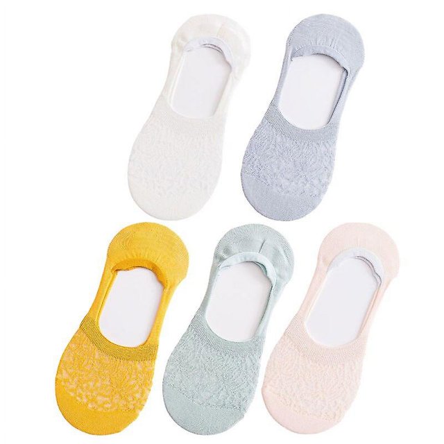 Size (35-39) 5 pares de Calcetines invisibles para Mujer, Calcetines antideslizantes hasta el tobillo, Calcetines de algodón de malla para Mujer, Calcetines transpirables No Show