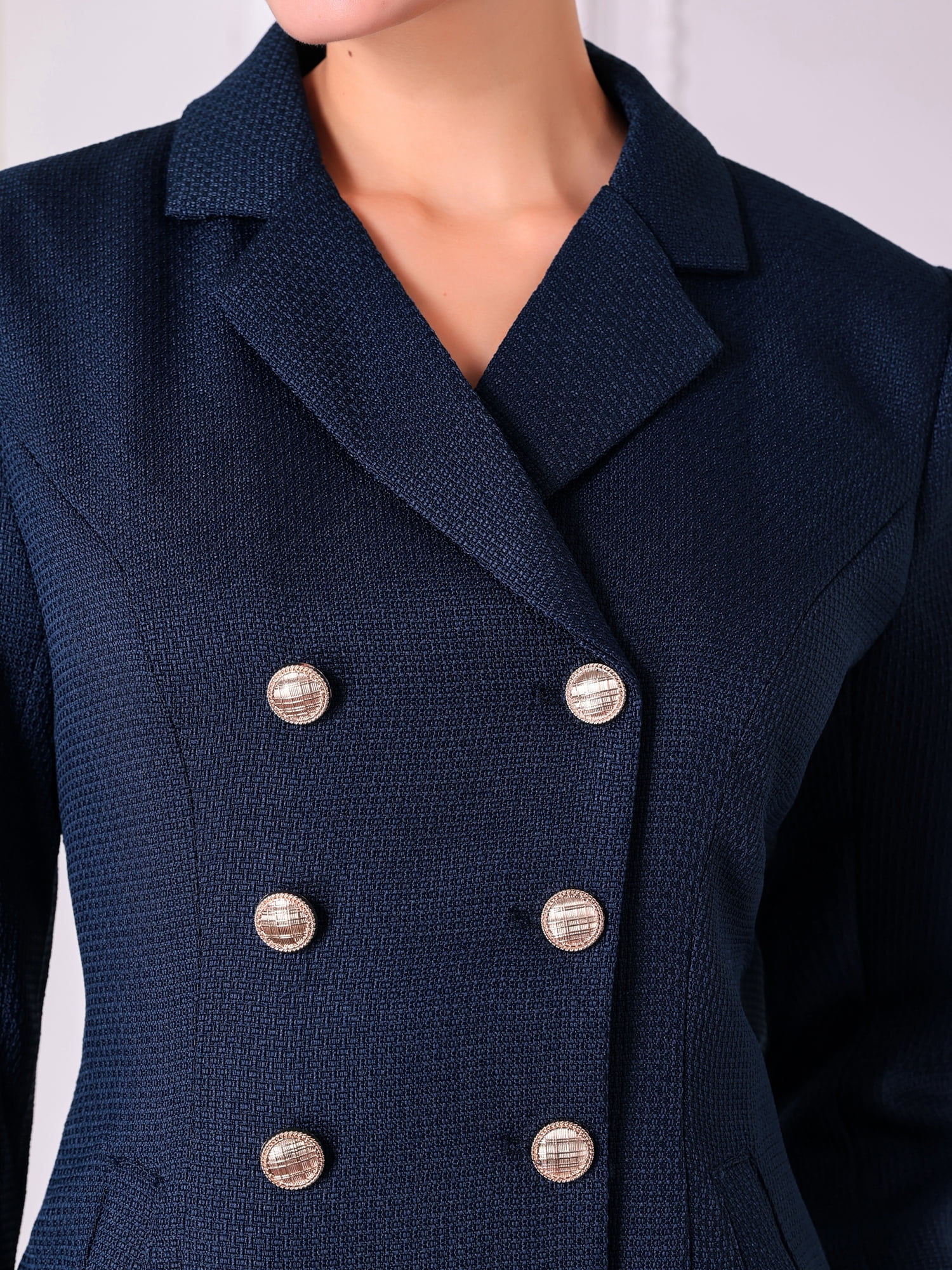 DARING DIVA Tweed Blazer Collared Double Breasted A-Line Dress 2XL Navy Blue