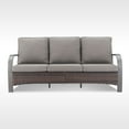 thumbnail image 2 of OPOHORO 75-Inch Wide Outdoor Wicker Patio Sofa, 3-Seat Brown Rattan Lounge Couch with Gray Cushions, Deep Seating for Porch or Backyard, 2 of 9