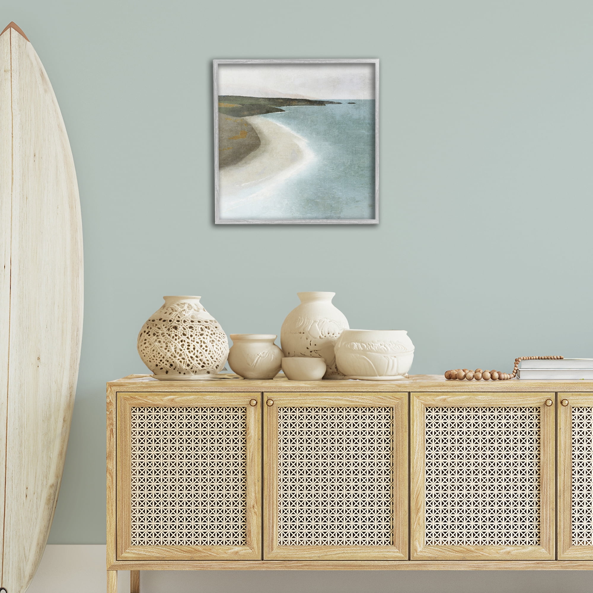 Stupell Industries Simple Serene Coastline Landscape Painting Gray Framed Art Print Wall Art, 24 x 24