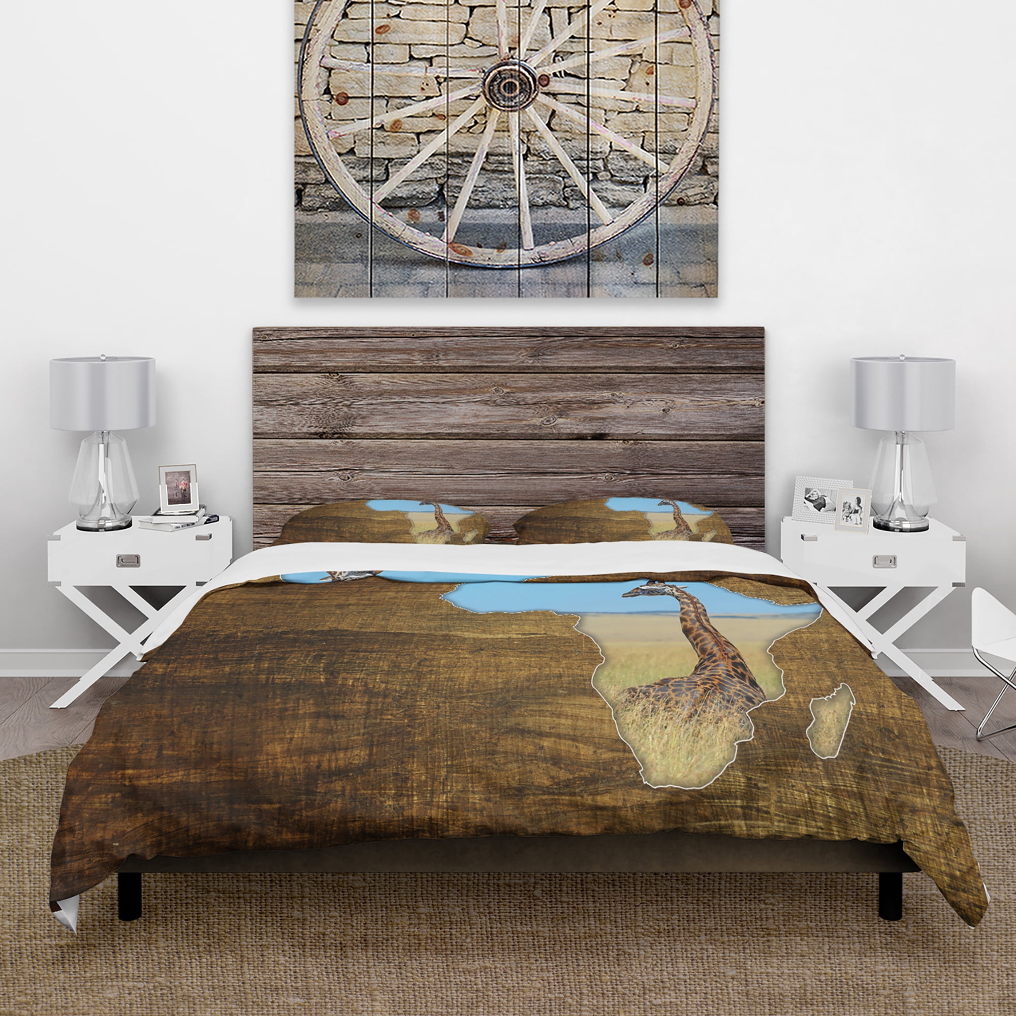 Designart 'Africa Wildlife Map Design' Abstract Duvet Cover Set