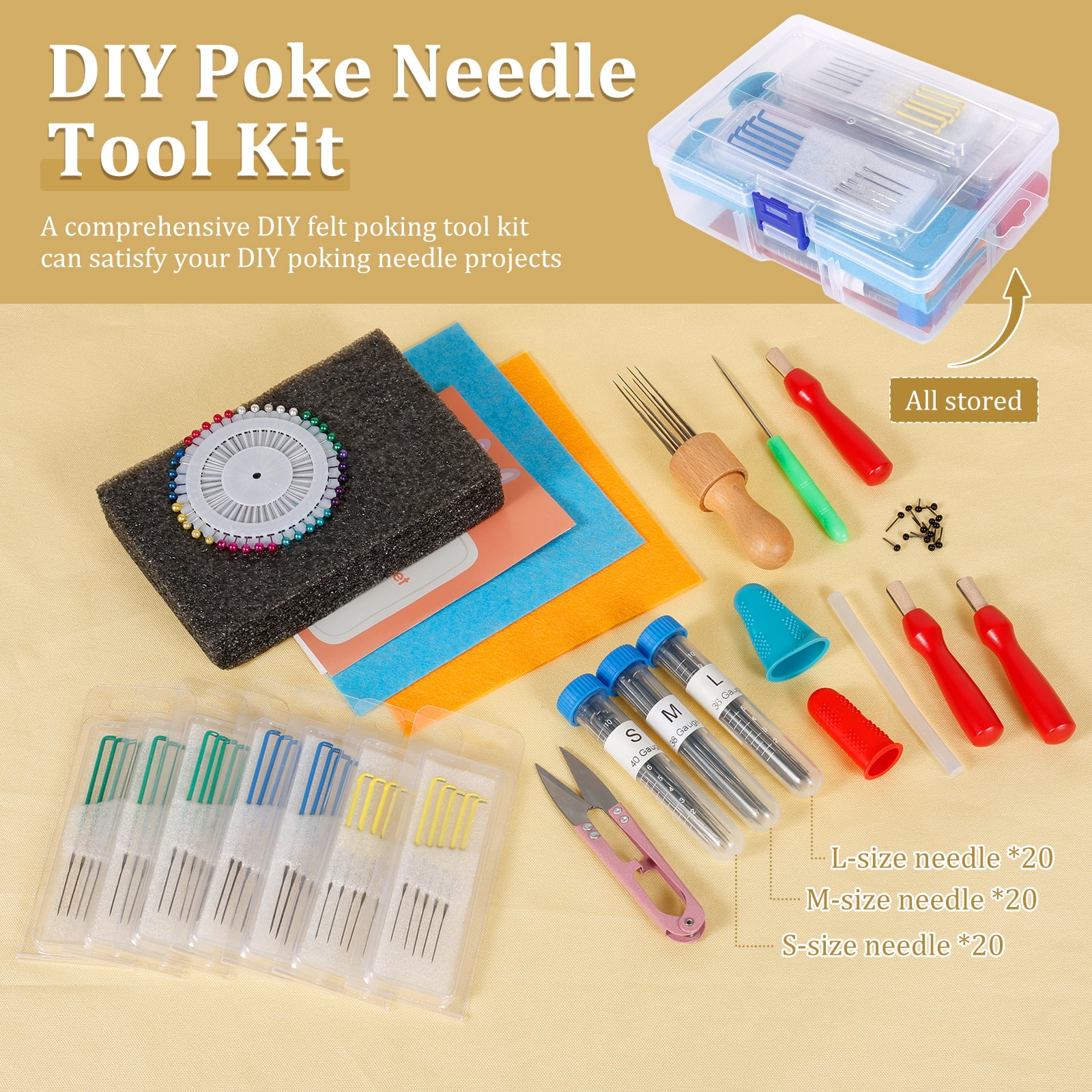 Grusce Needle Felting Tool Set Practical Wool Felting Needle Supplies Set Include Awl Finger Sleeves Glue Stick Scissors for DIY Crafts Beginner