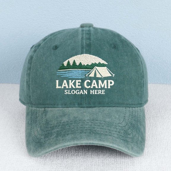 LAKE CAMP SLOGAN HERE Letter Embroidered Color Block Trucker Hat Unisex Adjustable Cotton Breathable Fashion Cap for Travel Daily Wear