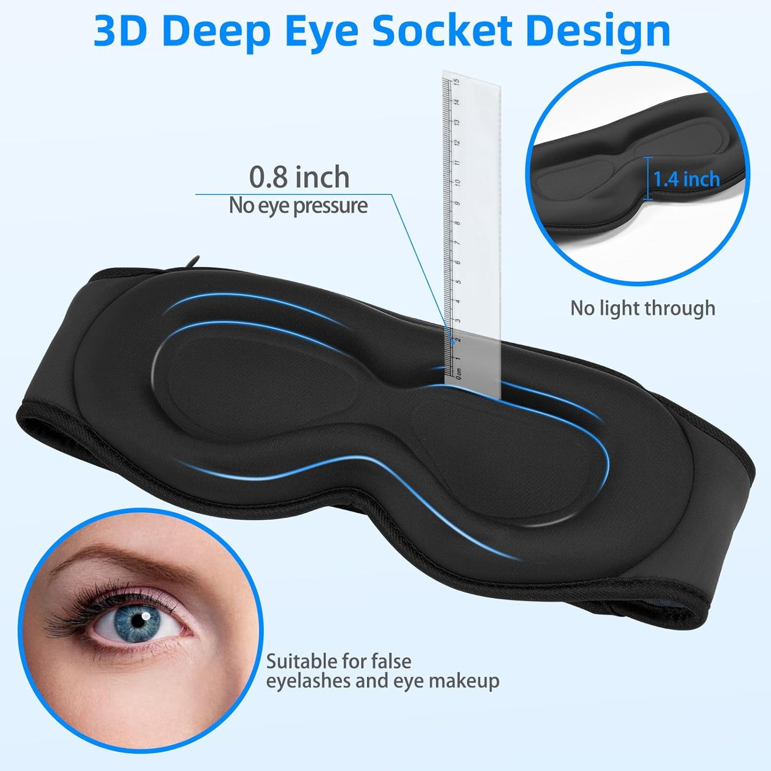 3D Sleep Mask with Bluetooth Headphones, Sleeping Headphones for Side Sleepers, Zero Eye Pressure, Adjustable Sleep Eye Mask, Ultra-Thin Stereo Speakers Perfect for Sleeping
