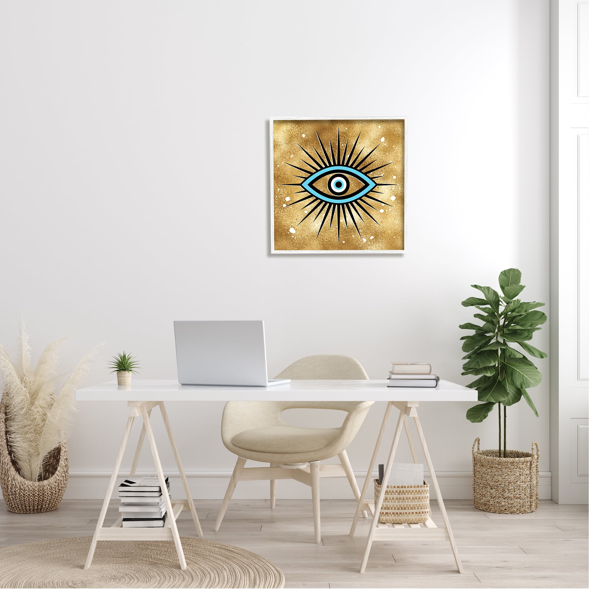 Stupell Industries Evil Eye on Speckled Glam Abstract Painting White Framed Art Print Wall Art, 24 x 24