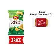 Lays Kettle Cooked Jalapeno Potato Chips, 8 Oz - Pack Of 3 & Lotus Biscoff Cookie - 0.2 Oz - 1 ct