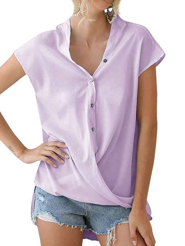 Women V Neck Button Up Chiffon Shirt