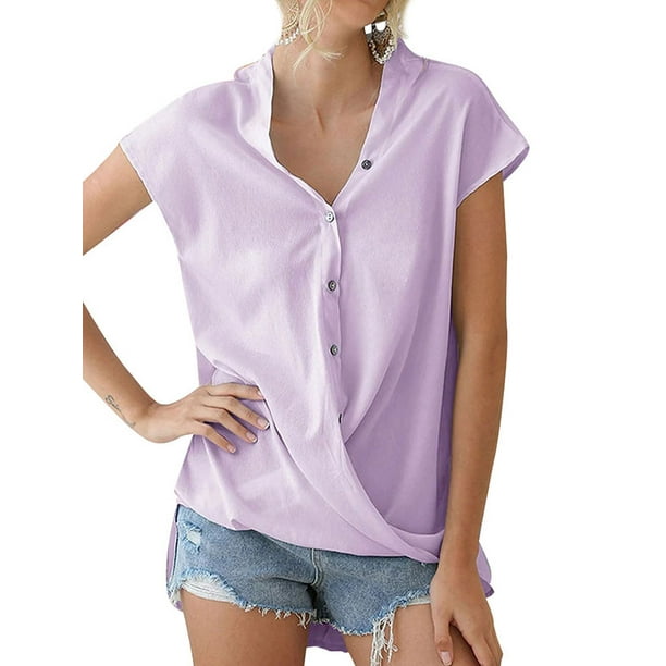 Nlife - Women V Neck Button Up Chiffon Shirt - Walmart.com - Walmart.com