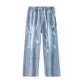 thumbnail image 5 of Men's Casual Distressed Irregular Hole Denim Pants Ripped Frayed Straight Wide Leg Jeans Baggy Pants, 5 of 5