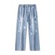 thumbnail image 5 of Pantalones vaqueros de longitud completa para hombre, de moda, informales, desgastados, irregulares, con agujeros, de pierna recta, pantalones de mezclilla para hombre., 5 of 5
