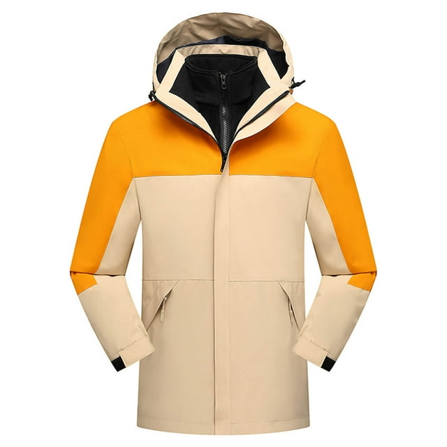 Pisexur Vestes pour Hommes Manteaux Confortables pour Hommes Unisexe à Capuche Manches Longues Patchwork Fermeture Éclair Coque Rigide Polaire Randonnée Manteau Extérieur Jaune, TG