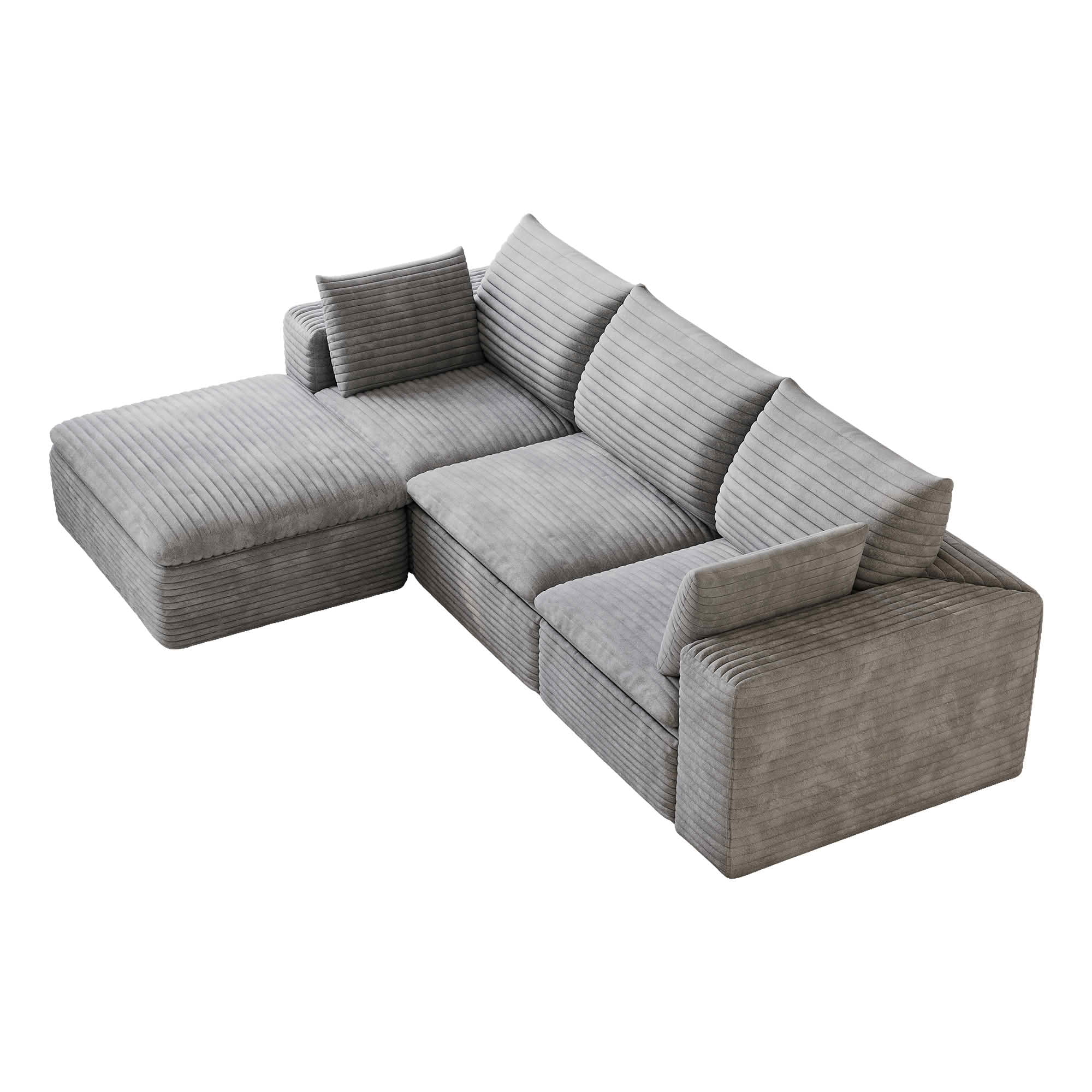 MAYEERTY 102.4 Inch Cloud Modular Sofa, Corduroy Deep‑Seat Couch with Double‑Layer Removable Cushions, No‑Assembly DIY Combination Sponge Sofa for Living Room Bedroom Conference Room Apartment