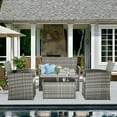 thumbnail image 6 of 4 Piece Patio Furniture Set,Outdoor Wicker Conversation Sets,Rattan Sectional Sofa w/Coffee Table,Seat Cushions for Backyard Porch Garden Poolside - Gray Wicker/Gray Cushions, 6 of 7