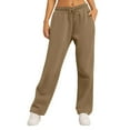 thumbnail image 3 of CHUANK Pantalon de Jogging Doublé pour Femmes, Jambe Droite Large, Taille Haute, avec Poches, 3 of 7