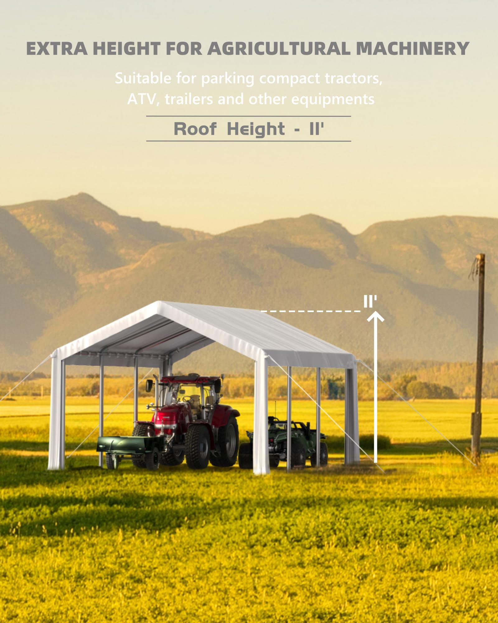 Garvee Carport Top Replacement Cover, 20'x 13'x 11',  White