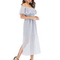 thumbnail image 4 of LNWUY Women Elegant Floral Lace Off Shoulder Dresses Ruffle Short Sleeve Boho Dress Evening Gown Party Cocktail Dress Blue XXL, 4 of 5