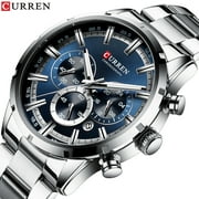 CURREN 8355 Luxury Business Quartz Men Watch 3ATM Waterproof Large Case Big Dial Luminous Wrist Watch Calendar Minute Second Chronograph 24-hours Three Sub-Dials Wristwatch with Alloy Strap