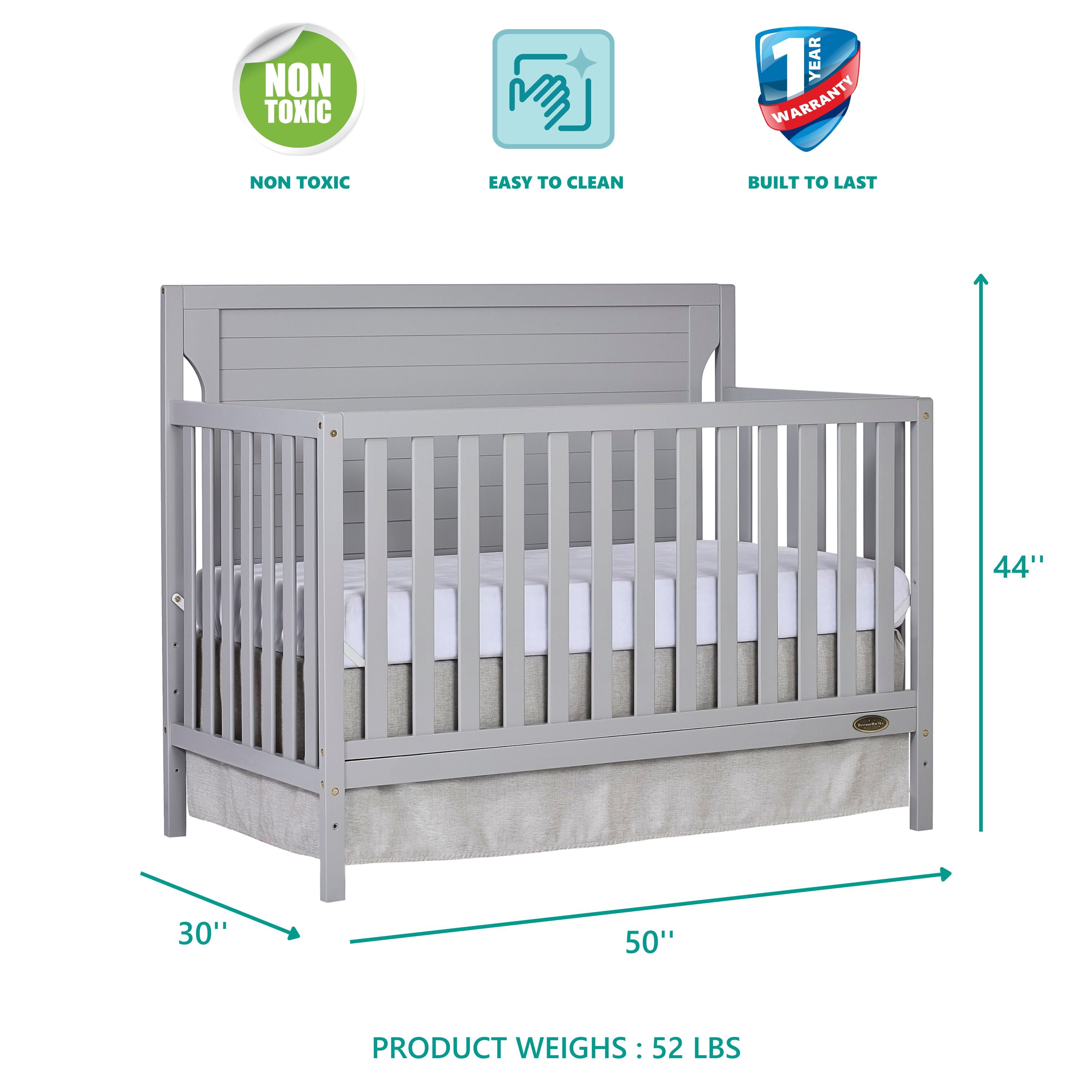 Dream On Me Cape Cod 5-in-1 Convertible Crib, Pebble Grey
