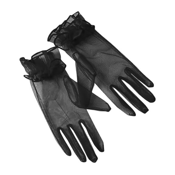 Fgnfyis Elegant Transparent Short Mesh Gloves for Women Bridal Wedding Evening Slim Fit Stylish Halloween Dance Party Black