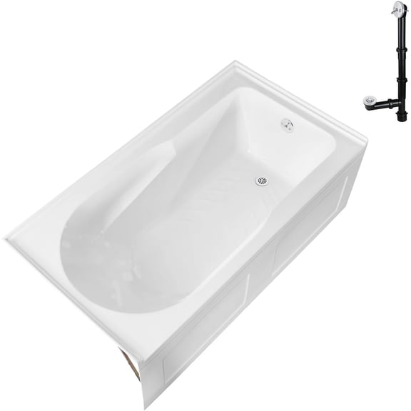 Streamline GA-311-24-WH 60 in. x 32 in. Acrylic Right-Hand Drain Alcove Bathtub in Glossy White With External Drain in Glossy White