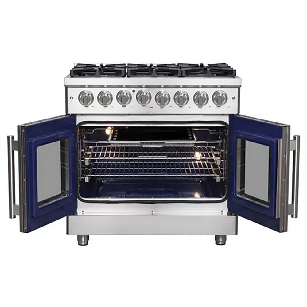 Forno Massimo 36-Inch Freestanding French Door Dual Fuel Range, 6 Burners, True Convection Oven