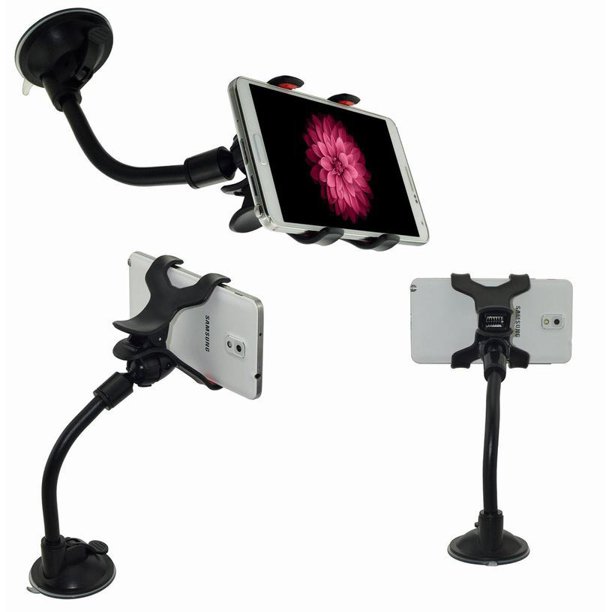 iMeshbean Double Clip 360 Rotating Flexible Car Mount Cell Phone Holder