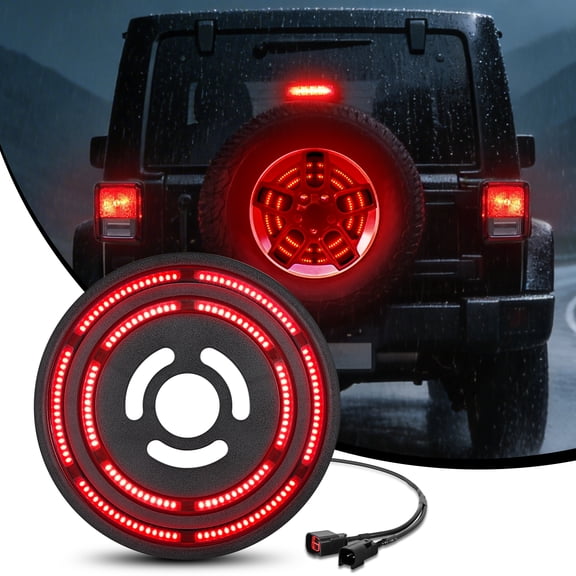 Nilight Spare Tire Brake Light Red Double Row LED Ring 3rd Third Stop Rear Wheel Lights Plug and Play Fit for 2007-2017 Jeep Wrangler JK JKU