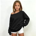 thumbnail image 4 of Vividxx Sweatshirts For Girls Off Shoulder Long Sleeve Sweatshirt Kids Solid Color Cozy Everyday Pullovers Tops Relaxed Fit Stylish Comfortable 11-12 Years, 4 of 5