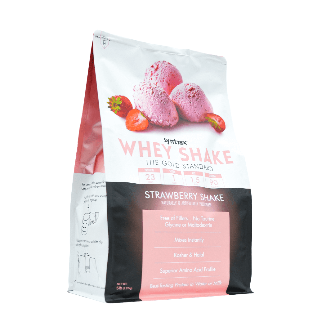Syntrax Whey Shake, Strawberry Shake, 5 lbs. Cold Filtered & Undenatured Whey Protein Blend, offers a Delicious Milkshake Texture & Flavor