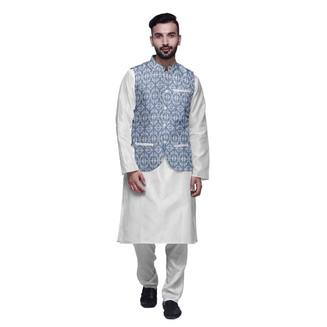 Atasi Kurta Churidar Uni Pyjama et Ensemble de Veste Nehru Imprimée pour Tenue de Fête pour Hommes