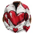 thumbnail image 2 of Men's Colorful Heart Pattern Print Quarter-Zip Pullover Sweatshirt, Retro American Style Crewneck Hoodie, Casual Long Sleeve Fall Spring Streetwear,Red,3XL, 2 of 4