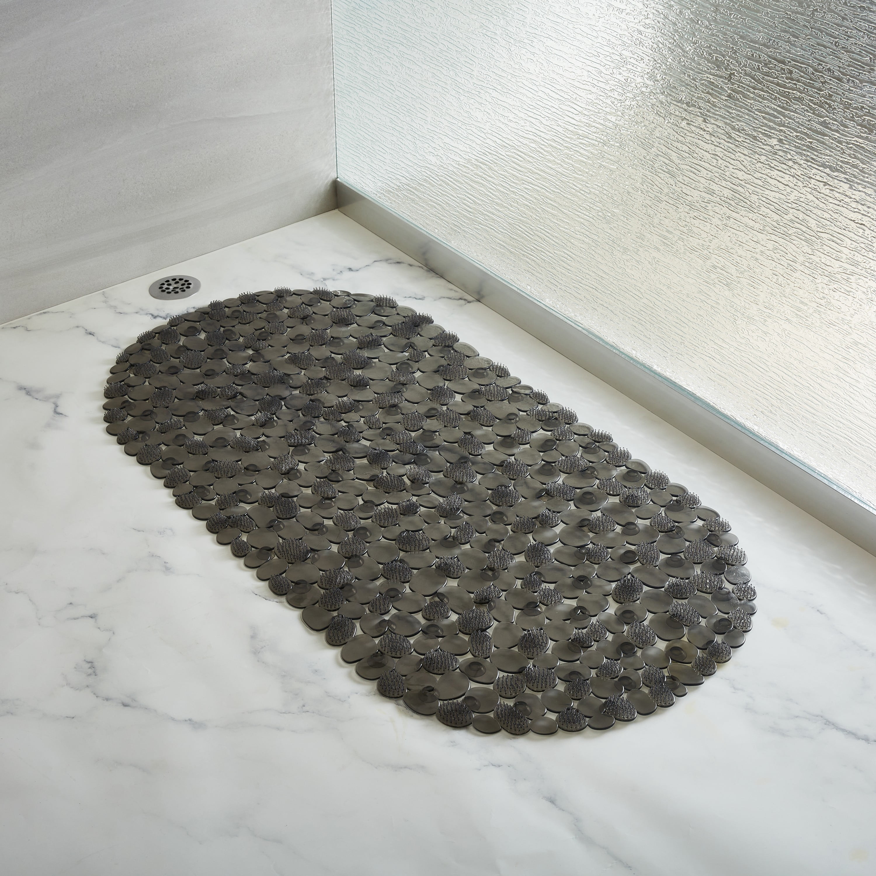 Bath Bliss PVC Extra Long Massaging Texture Design Bath Mat in Smoke