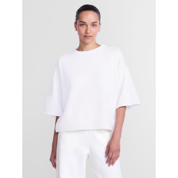 Athletic Works Women's and Women's Plus French Terry Cropped Boxy Tee, Sizes XS-4X