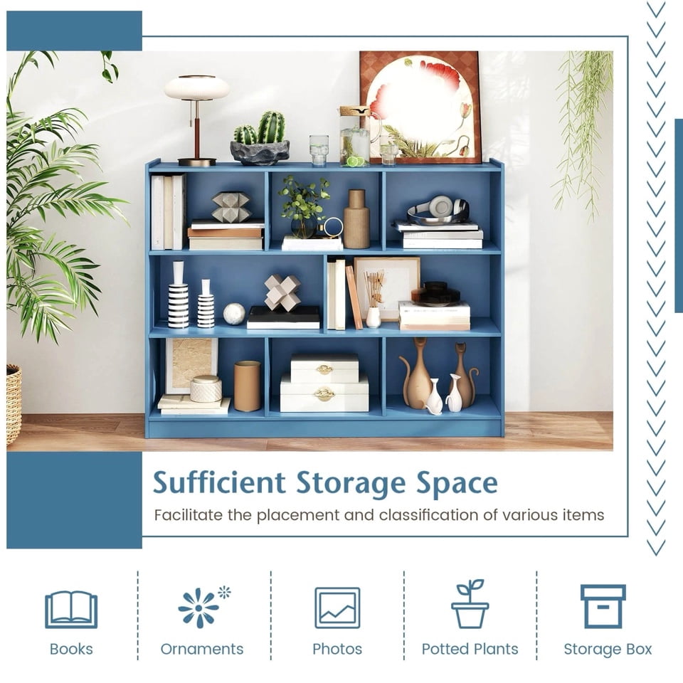 Auranook 8 Cube 3-Tier Open Wooden Bookshelf Toy Storage Organizer w/ Anti-toppling Kits