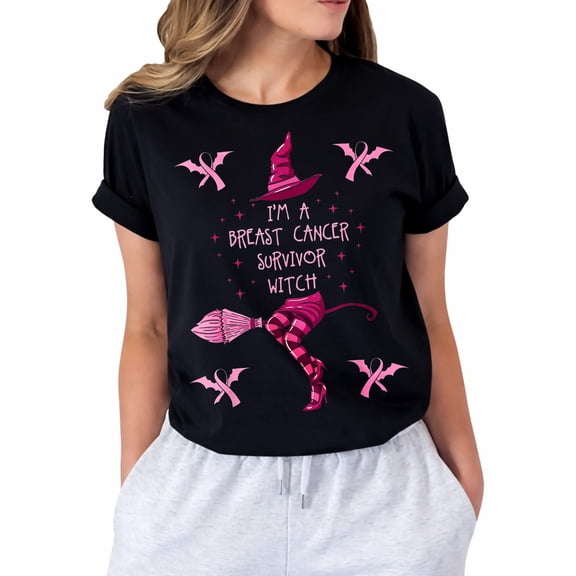 Breast Cancer Halloween Party Witch Pink Ribbon Survivor T-Shirt