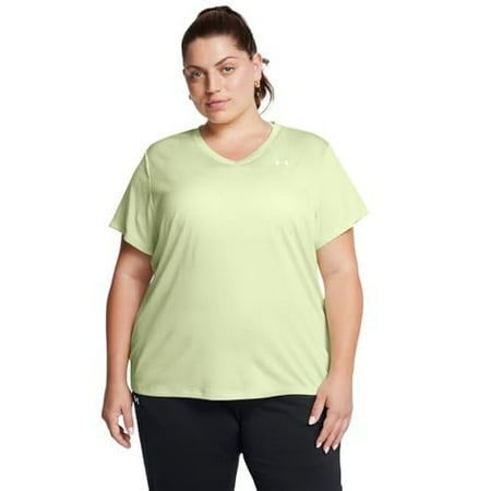Under Armour Womens Tech Twist Short Sleeve V Neck, 383 Retro Green / / White, Large
