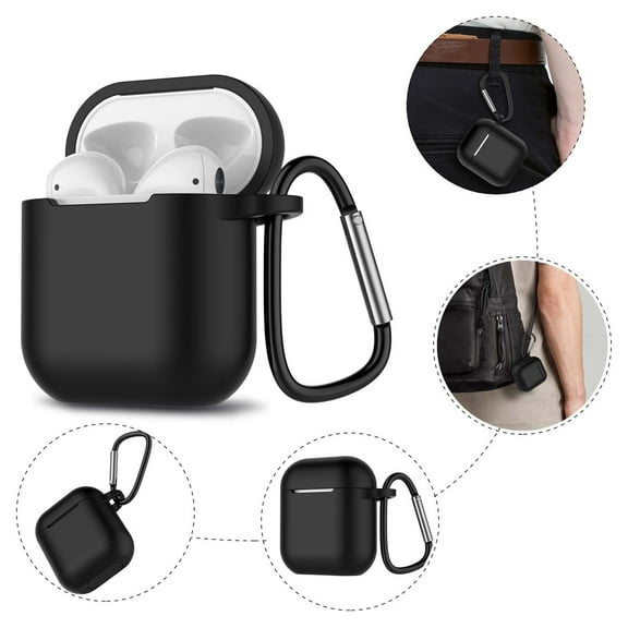 AirPods 1 & 2 Silicone Case, AirPods Case with Keychain, Njjex Shockproof Protective Premium Silicone Cover Skin for Apple Airpods 1st & 2nd -Black