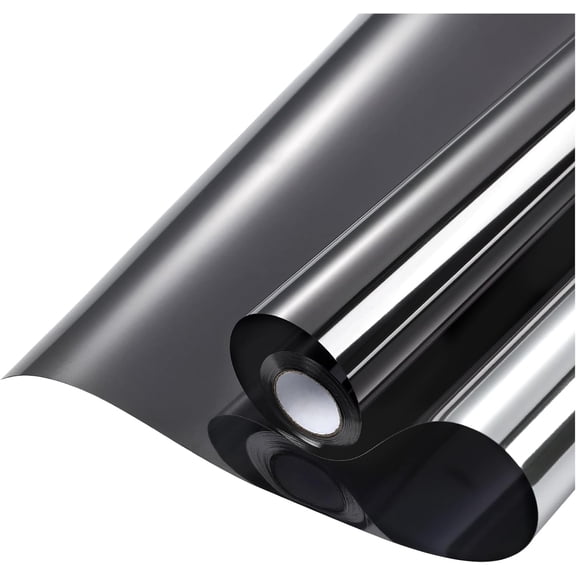 Window Privacy Film One Way Window Tint for Home, Removable Reflective Heat Sun Blocking Anti UV Glass Door Covering, Mirror Tinting Film House Office, 17.5 Inch X 6.5 Feet, Black Silver