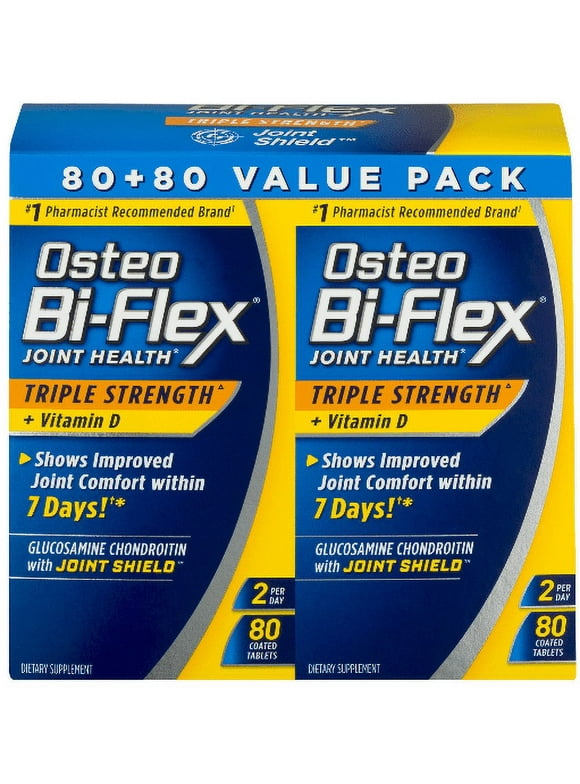 Osteo Bi-Flex With Vitamin D and Glucosamine Chondroitin Tablets, 80 Count, 2 Pack