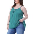 thumbnail image 4 of Agnes Orinda Women's Plus Size Tank Tops Pleated Button Decor V Neck Spaghetti Straps Summer Casual Camisoles Cami Top 4X Green, 4 of 6
