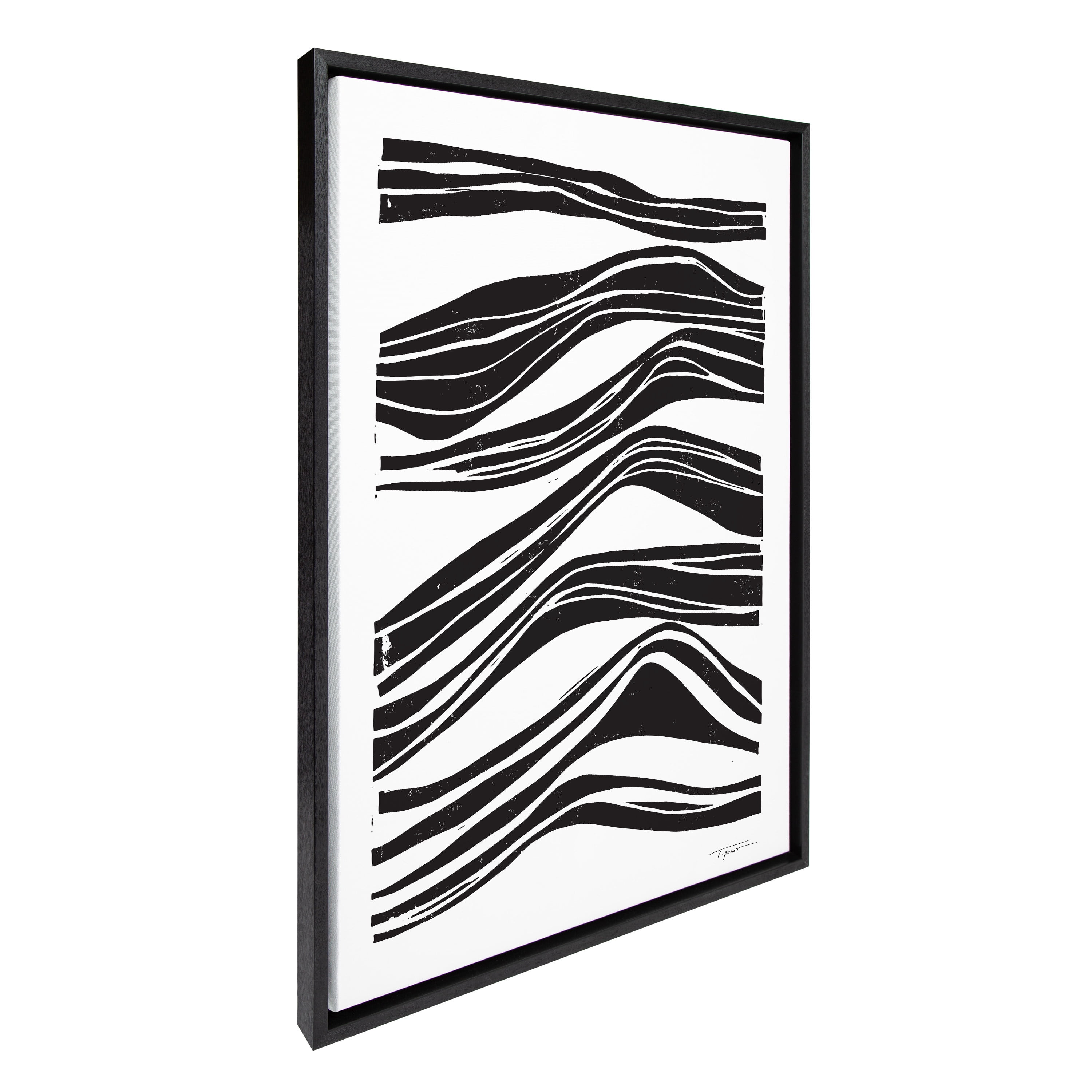 Kate and Laurel Sylvie Abstract Waves Framed Canvas Wall Art by Statement Goods 23x33 Black Modern Abstract for Wall